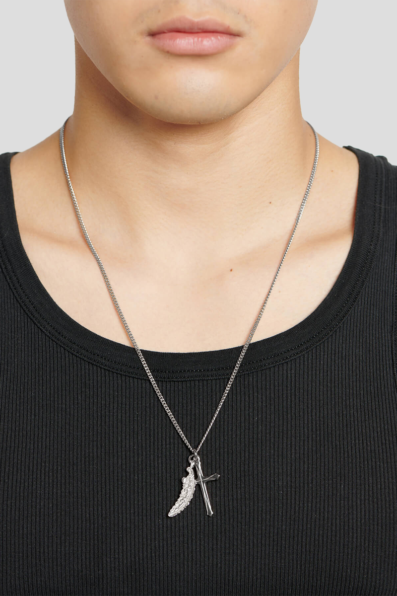 Ανδρικό Ασημί Cross Piuma Neclace EMANUELE BICOCCHI