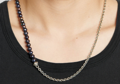 Ανδρικό-Ασημί-Half-Chain-and-Black-Pearls-Necklace-EMANUELE-BICOCCHI