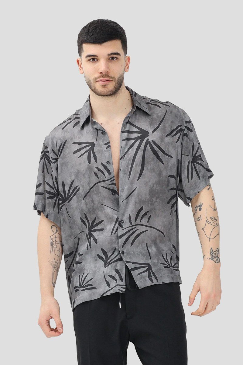 Ανδρικό-Γκρι-Grey-Short-Sleeve-Shirt-with-Botanical-Print-IM-BRIAN
