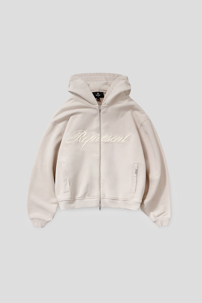 Ανδρικό-Γκρι-Script-Logo-Zip-Hoodie-REPRESENT