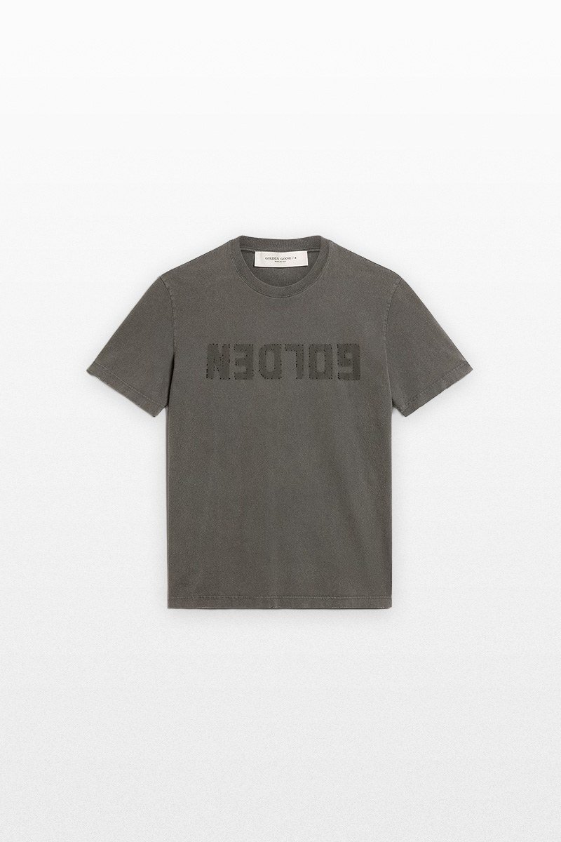 Ανδρικό-Γκρι-T-Shirt-with-Distressed-Treatment-GOLDEN-GOOSE