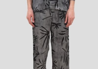 Ανδρικό-Γκρι-Trousers-With-Elastic-Waistband-And-Palm-Print-IM-BRIAN
