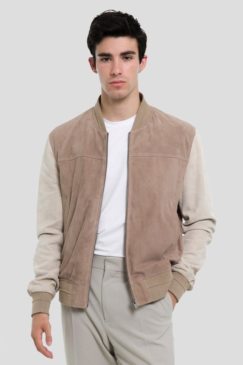 Ανδρικό-Καφέ-Beige-Leather-Suede-Bomber-Jacket-ARMA