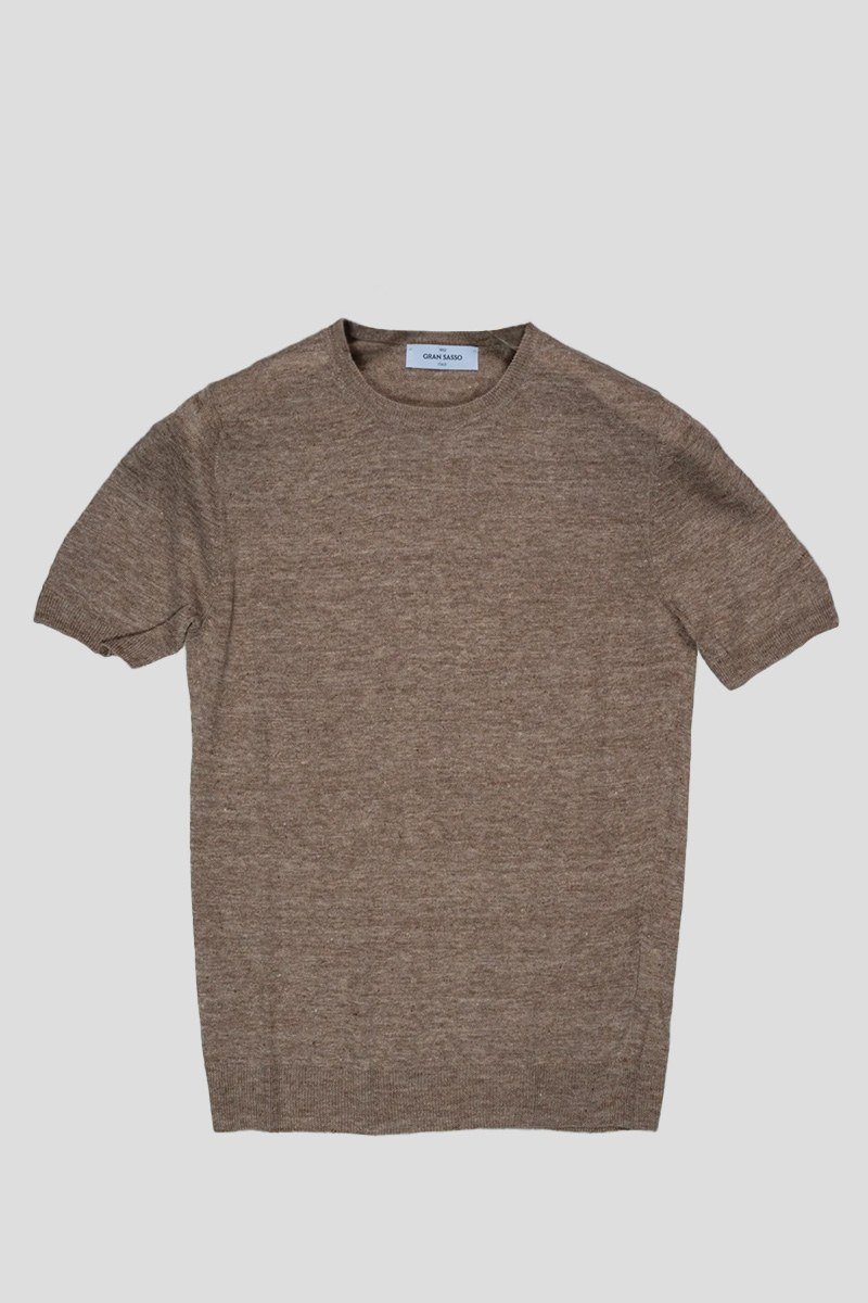 Ανδρικό-Καφέ-Linen-T-Shirt-GRAN-SASSO