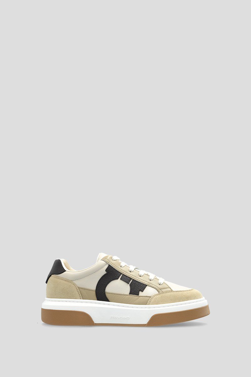 Ανδρικό-Καφέ-Low-Cut-Sneaker-with-Gancini-Outline-SALVATORE-FERRAGAMO
