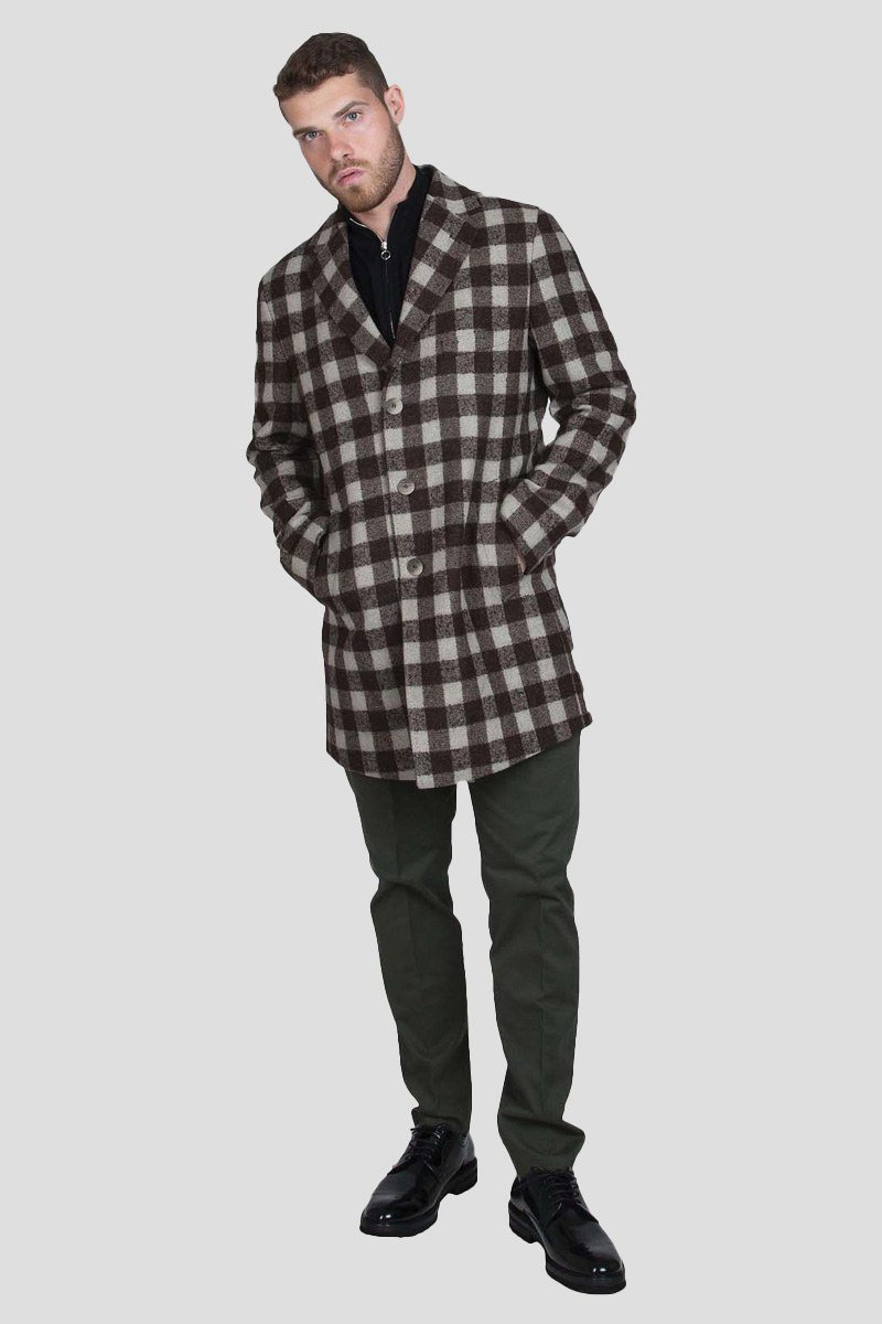 Ανδρικό Καφέ Plaid Wool Coat EXIBIT