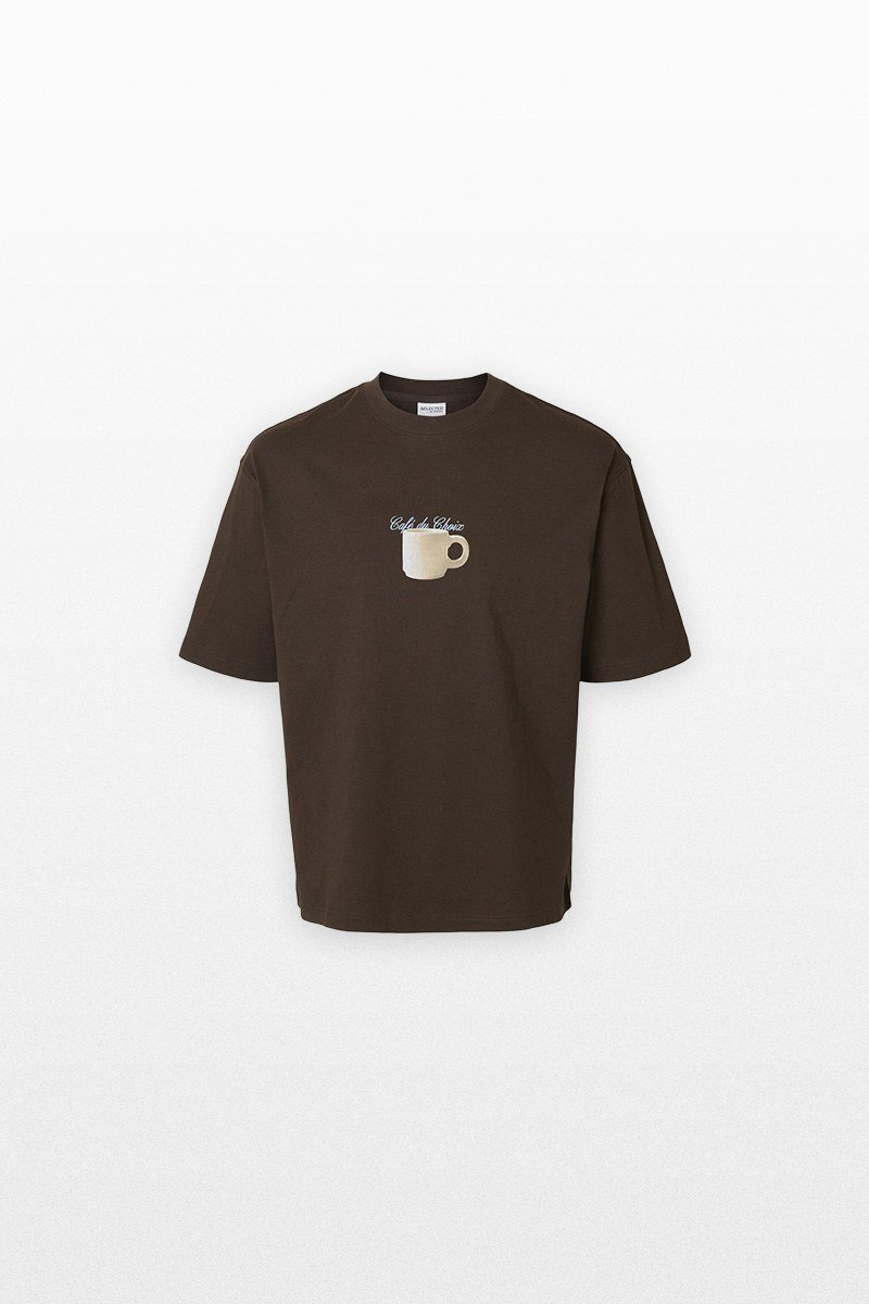 Ανδρικό-Καφέ-Printed-Crewneck-T-Shirt-SELECTED-HOMME