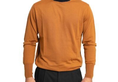 Ανδρικό-Καφέ-Ribbed-High-Neck-Jumper-HOSIO