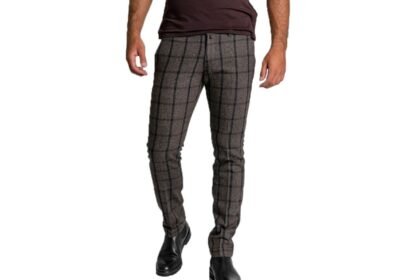Ανδρικό-Καφέ-Tartan-Tailored-TrousersBrown-FOUR-TEN
