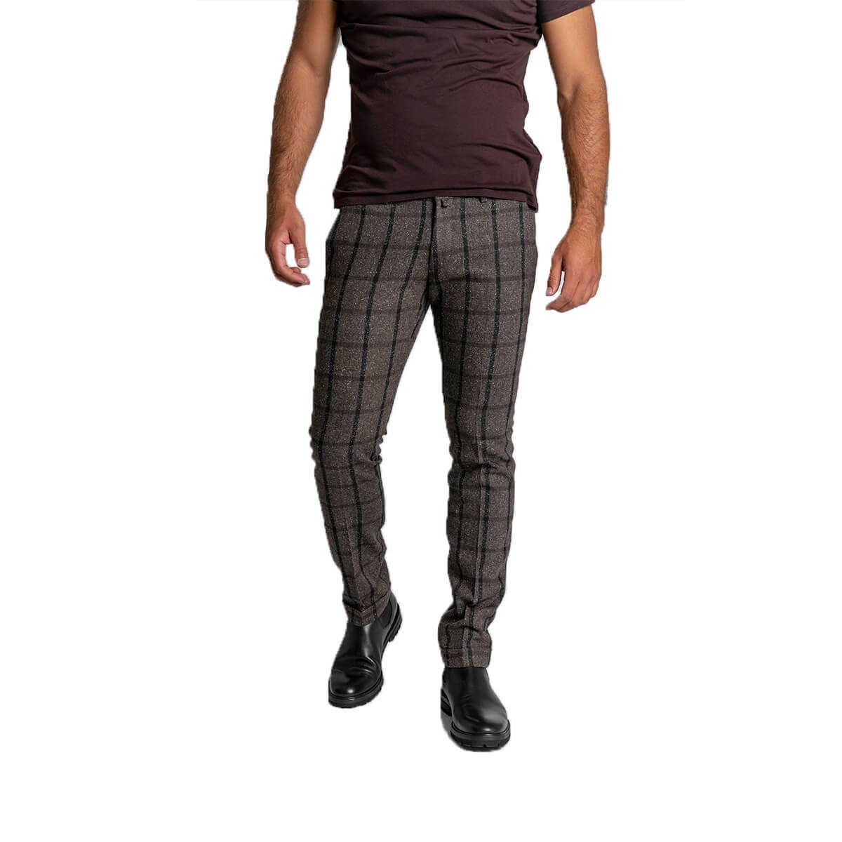 Ανδρικό-Καφέ-Tartan-Tailored-TrousersBrown-FOUR-TEN