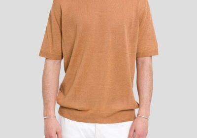 Ανδρικό-Καφέ-V-Neck-Sweater-In-Light-Brown-39MASQ