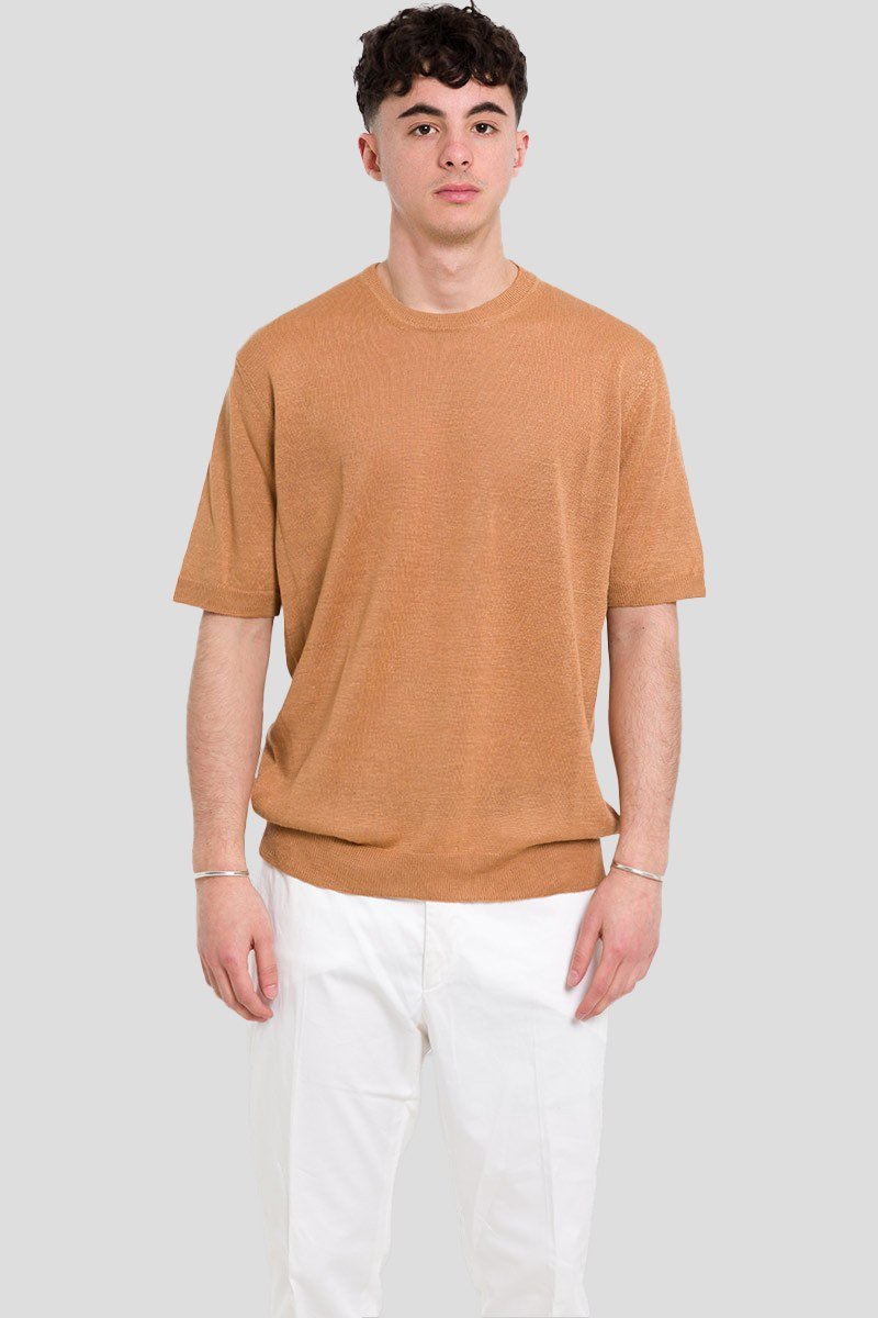 Ανδρικό-Καφέ-V-Neck-Sweater-In-Light-Brown-39MASQ