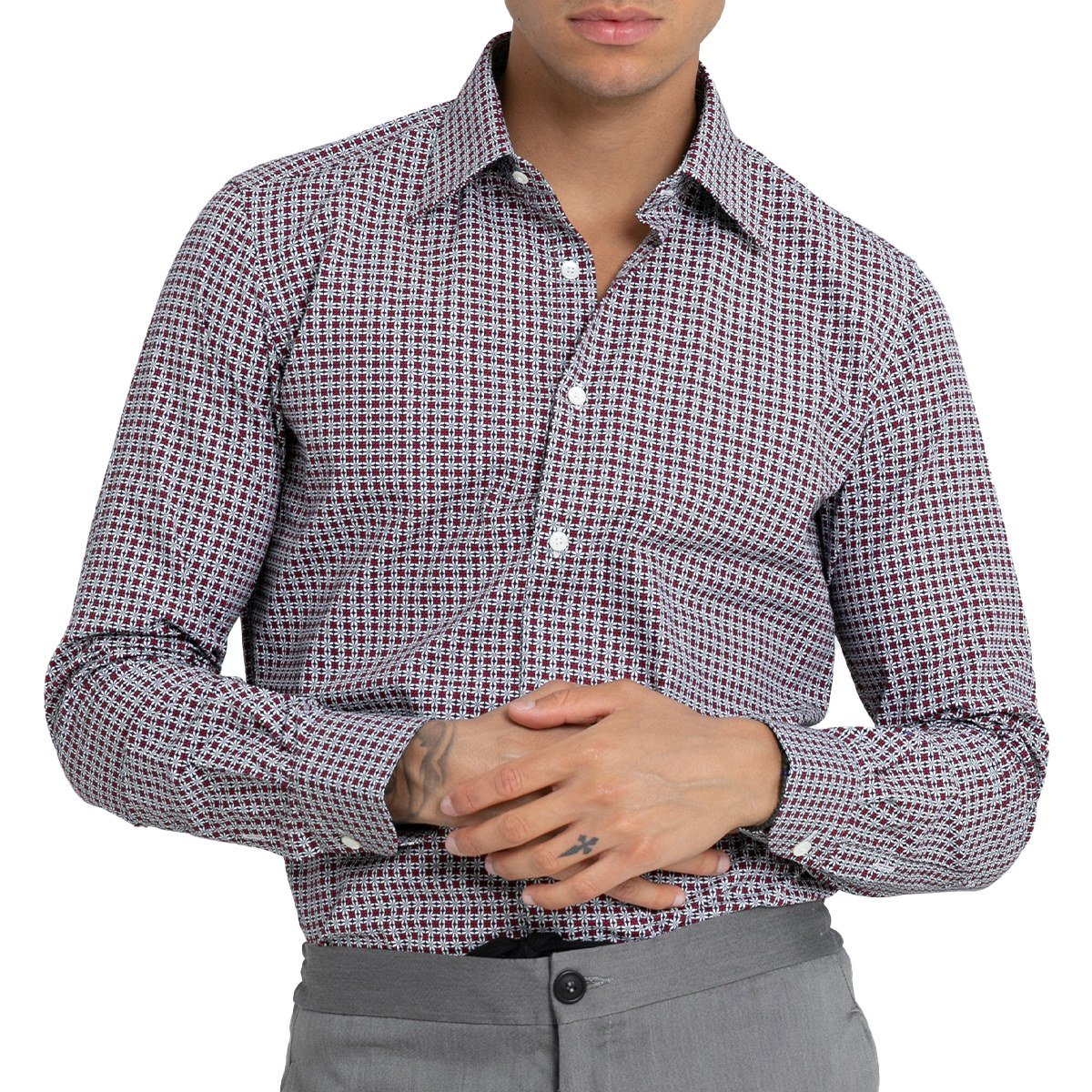 Ανδρικό-Κόκκινο-Floral-Print-ShirtBordeaux-MONK