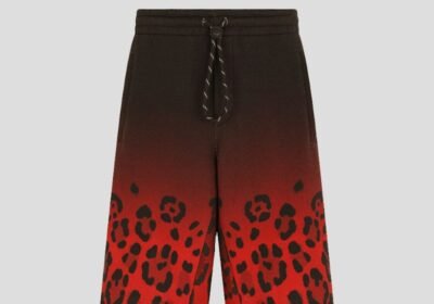 Ανδρικό-Κόκκινο-Jersey-Leopard-Jogging-Shorts-DOLCEGABBANA