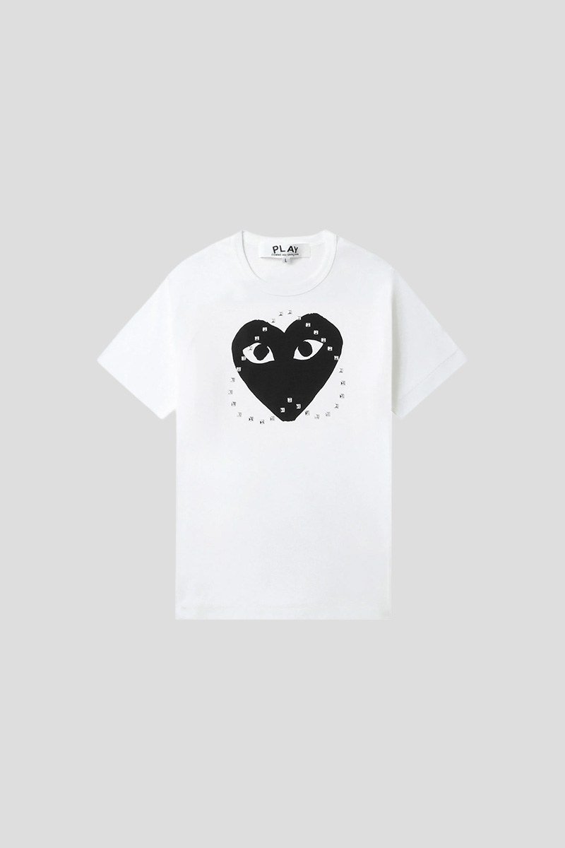 Ανδρικό-Λευκό-Logo-Stud-Cotton-T-Shirt-COMME-DES-GARCONS-PLAY
