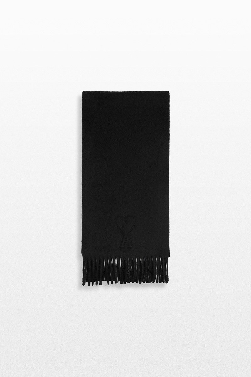 Ανδρικό-Μαύρο-Ami-De-Coeur-Embossed-Scarf-AMI-PARIS