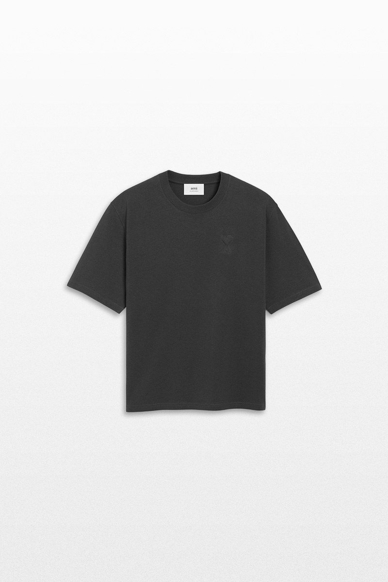 Ανδρικό-Μαύρο-Ami-De-Coeur-Embossed-T-Shirt-AMI-PARIS