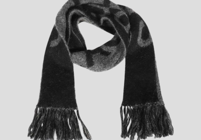 Ανδρικό-Μαύρο-Bicolor-Scarf-With-Logo-Black-SAINT-LAURENT