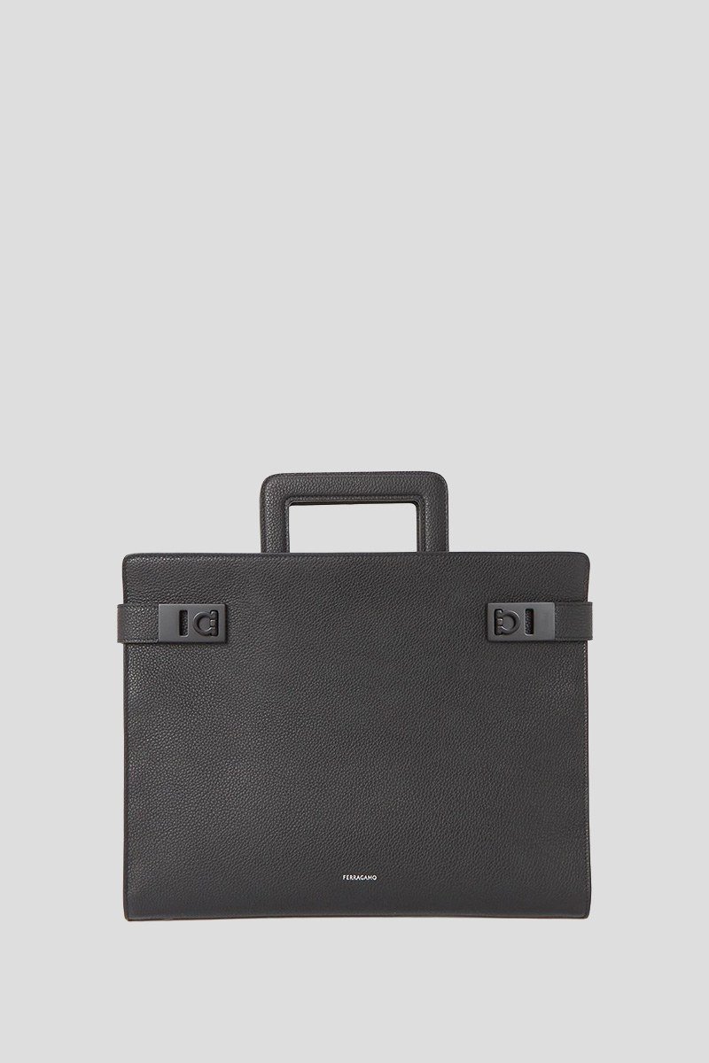 Ανδρικό-Μαύρο-Briefcase-with-Gancini-Buckles-SALVATORE-FERRAGAMO