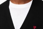 Ανδρικό Μαύρο Cardigan with Contrasted AMI PARIS