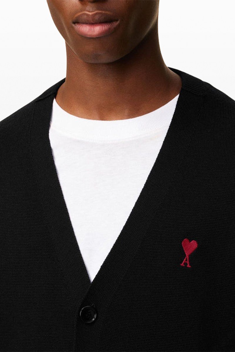 Ανδρικό Μαύρο Cardigan with Contrasted AMI PARIS