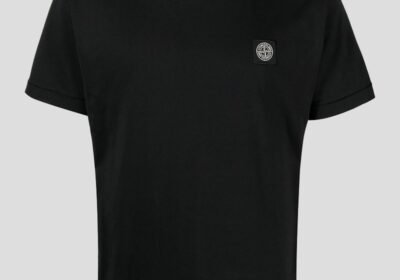 Ανδρικό-Μαύρο-Compass-applique-Cotton-T-shirt-STONE-ISLAND