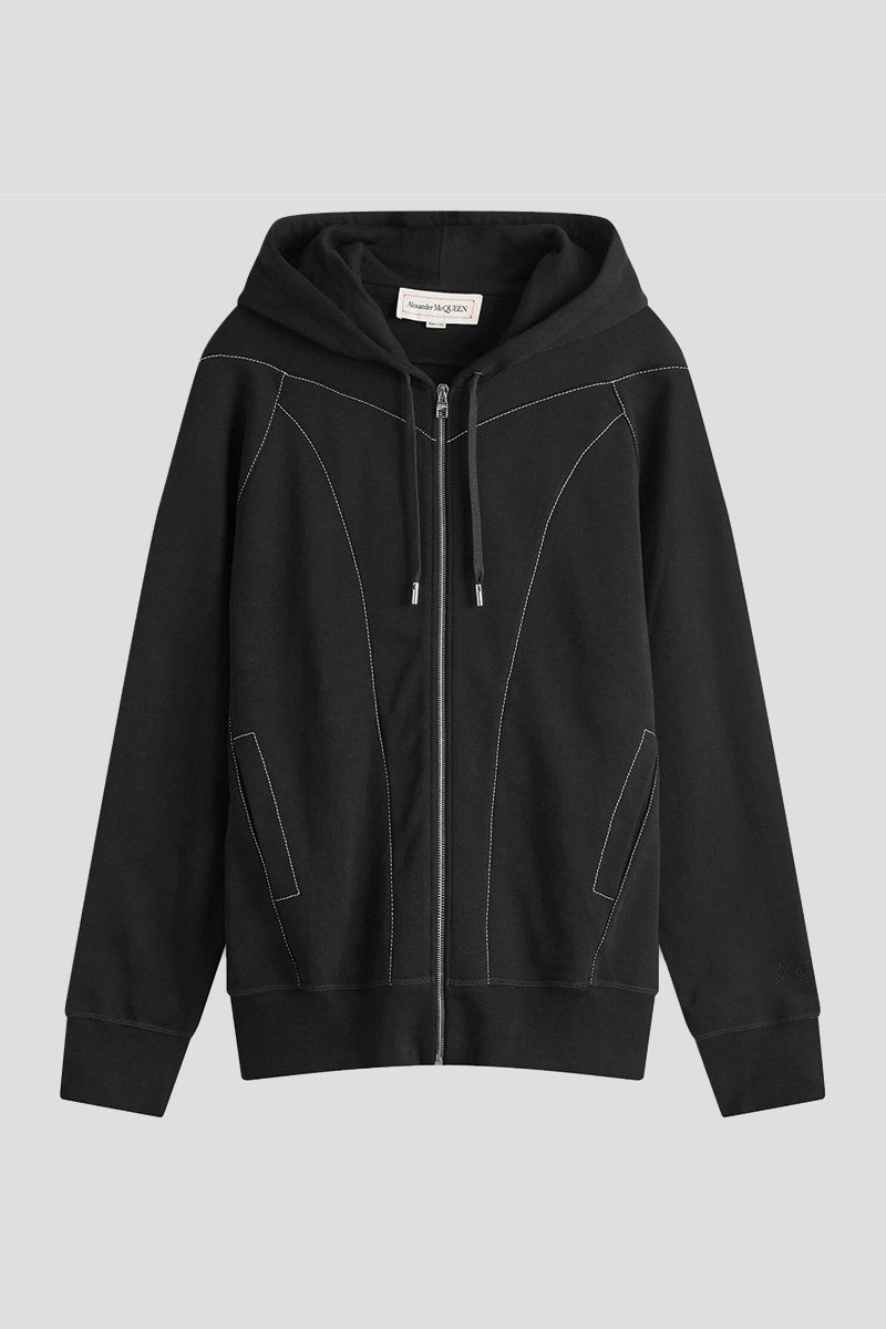 Ανδρικό-Μαύρο-Contrast-Stitch-Zip-Hoodie-ALEXANDER-MCQUEEN