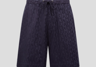 Ανδρικό-Μαύρο-Dark-Blue-Monogram-Jacquard-Cotton-Shorts-MONCLER