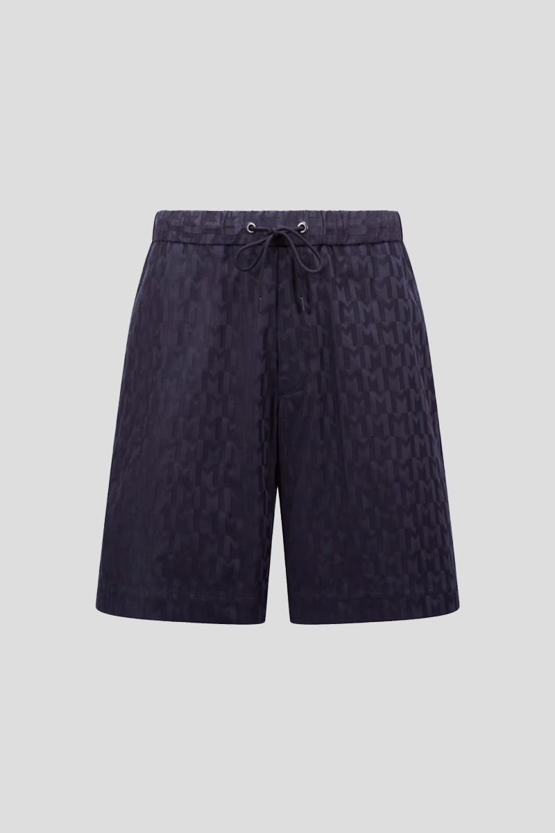 Ανδρικό-Μαύρο-Dark-Blue-Monogram-Jacquard-Cotton-Shorts-MONCLER