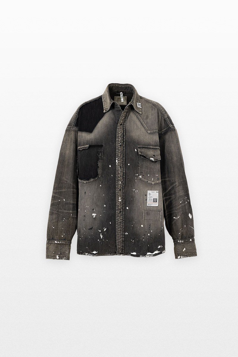 Ανδρικό-Μαύρο-Distressed-Denim-Shirt-MAISON-MIHARA-YASUHIRO