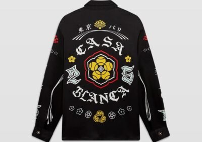 Ανδρικό-Μαύρο-Emblem-Long-Sleeve-Silk-Satin-Shirt-CASABLANCA