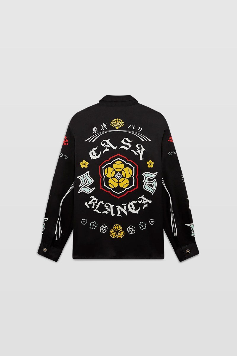 Ανδρικό-Μαύρο-Emblem-Long-Sleeve-Silk-Satin-Shirt-CASABLANCA