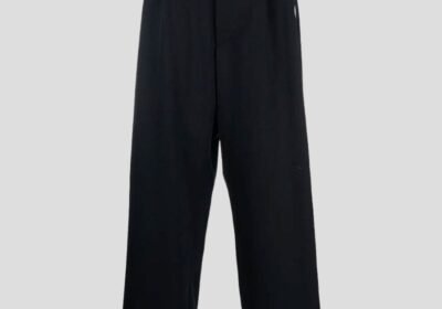 Ανδρικό-Μαύρο-Feather-Print-Wide-Leg-Tailored-Trousers-MARCELO-BURLON