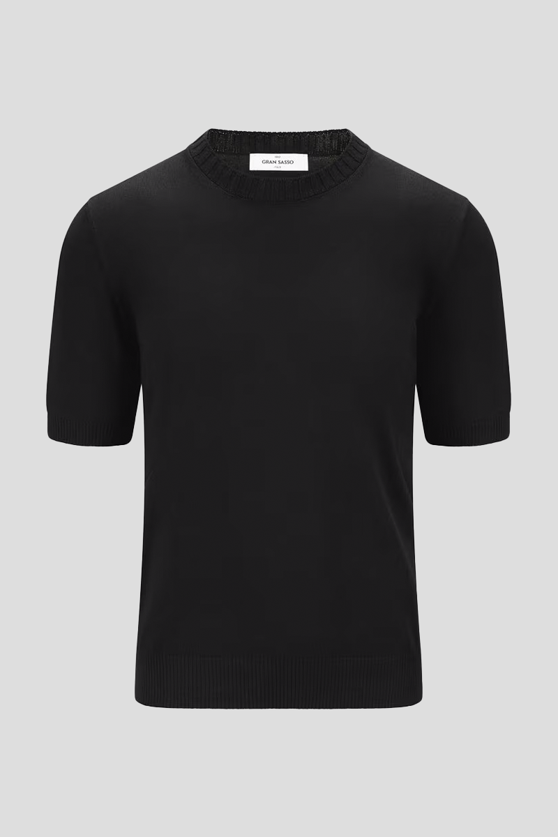 Ανδρικό-Μαύρο-Knitted-T-Shirt-GRAN-SASSO