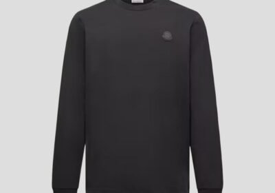 Ανδρικό-Μαύρο-Leather-Logo-Long-Sleeve-Cotton-T-Shirt-MONCLER