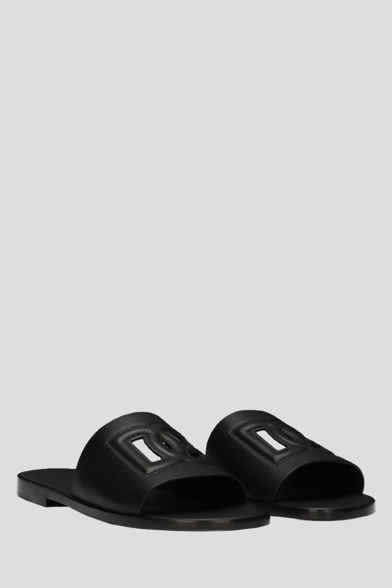 Ανδρικό Μαύρο Leather Sliders DOLCE&GABBANA DOLCE&GABBANA