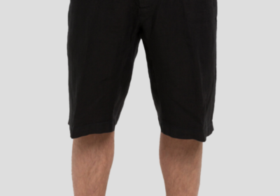 Ανδρικό-Μαύρο-Linen-Shorts-In-Black-120-LINO