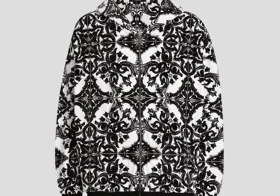 Ανδρικό-Μαύρο-Majolica-Print-Jacquard-Chenille-Hoodie-DOLCEGABBANA