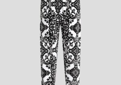 Ανδρικό-Μαύρο-Majolica-Print-Jacquard-Chenille-Trousers-DOLCEGABBANA