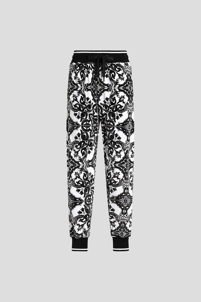 Ανδρικό-Μαύρο-Majolica-Print-Jacquard-Chenille-Trousers-DOLCEGABBANA