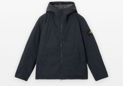 Ανδρικό-Μαύρο-Micro-Twill-Padded-Hooded-Jacket-with-Anti-Drop-and-Snap-Pockets-STONE-ISLAND