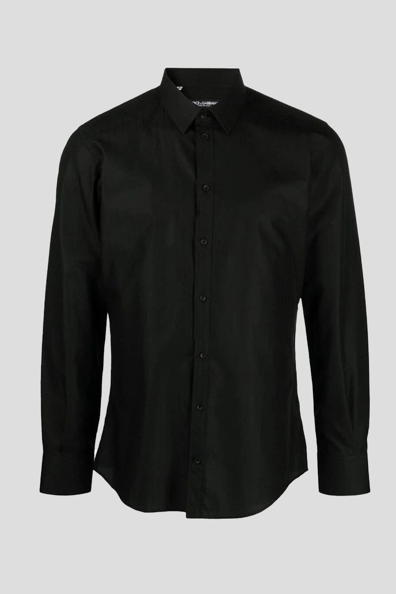 Ανδρικό-Μαύρο-Pinstripe-Long-Sleeve-Cotton-Shirt-DOLCEGABBANA