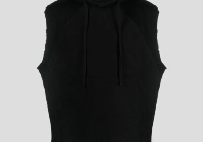 Ανδρικό-Μαύρο-Raw-Cut-Ribbed-Knit-Sleeveless-Hoodie-THOM-KROM