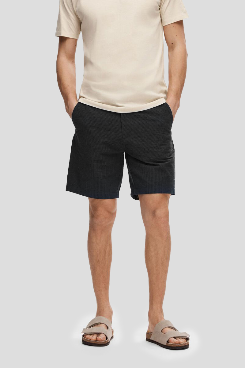 Ανδρικό-Μαύρο-Seersucker-Shorts-SELECTED-HOMME
