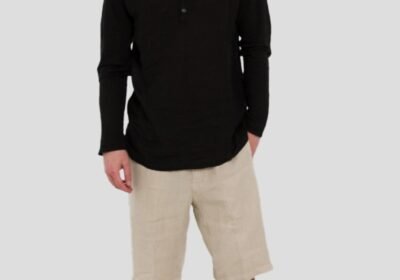 Ανδρικό-Μαύρο-Serafino-Regular-Fit-Linen-Shirt-120-LINO