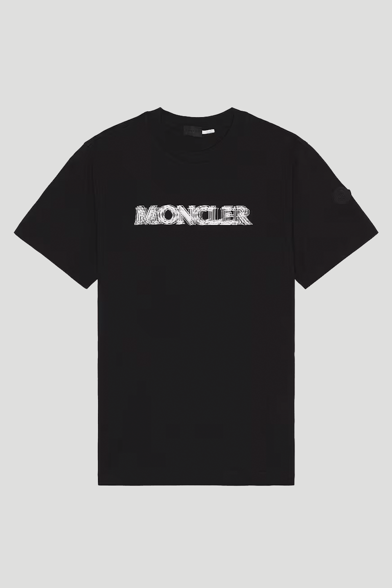 Ανδρικό-Μαύρο-Short-Sleeve-T-Shirt-with-Logo-Print-MONCLER