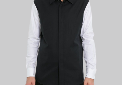Ανδρικό-Μαύρο-Stretch-Black-And-White-Cotton-Shirt-ALEXANDER-MCQUEEN