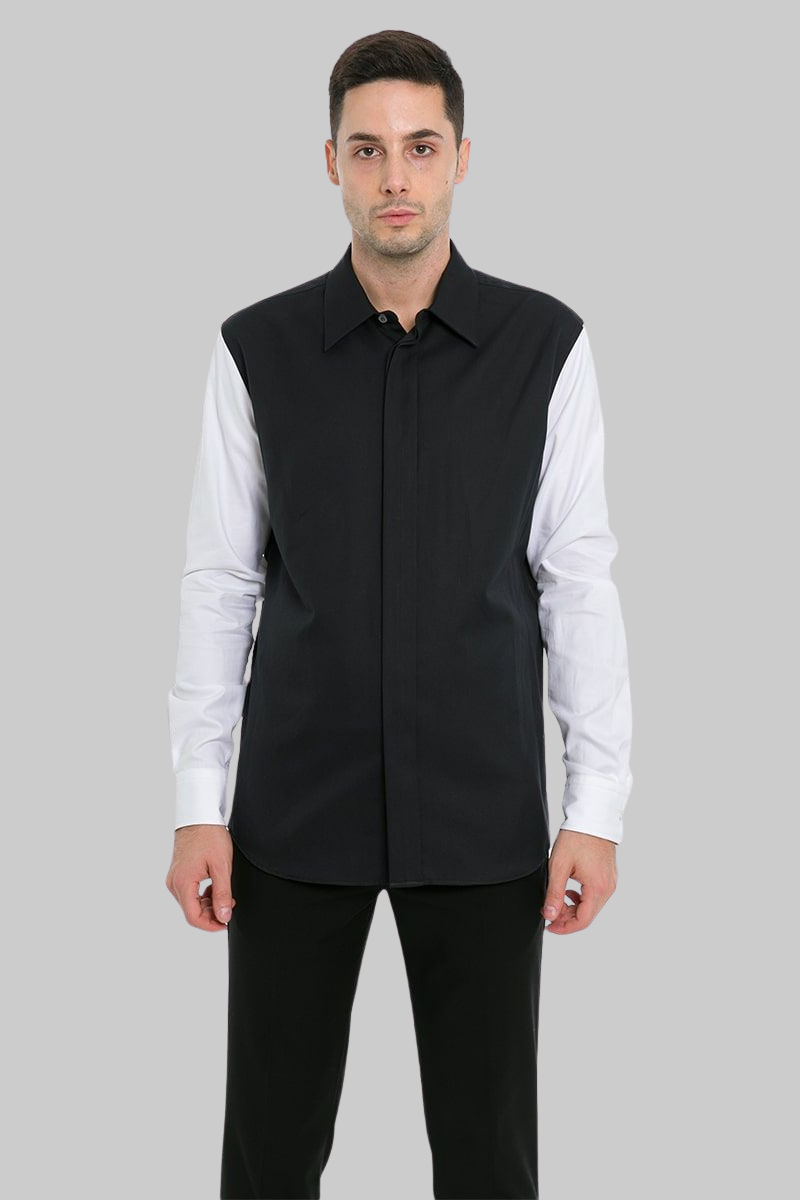 Ανδρικό-Μαύρο-Stretch-Black-And-White-Cotton-Shirt-ALEXANDER-MCQUEEN
