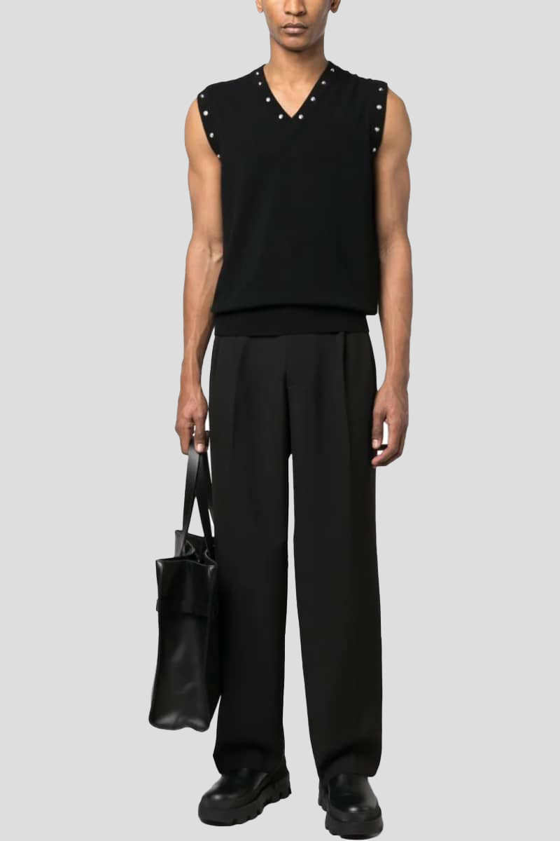 Ανδρικό Μαύρο Studded V Neck VERSACE