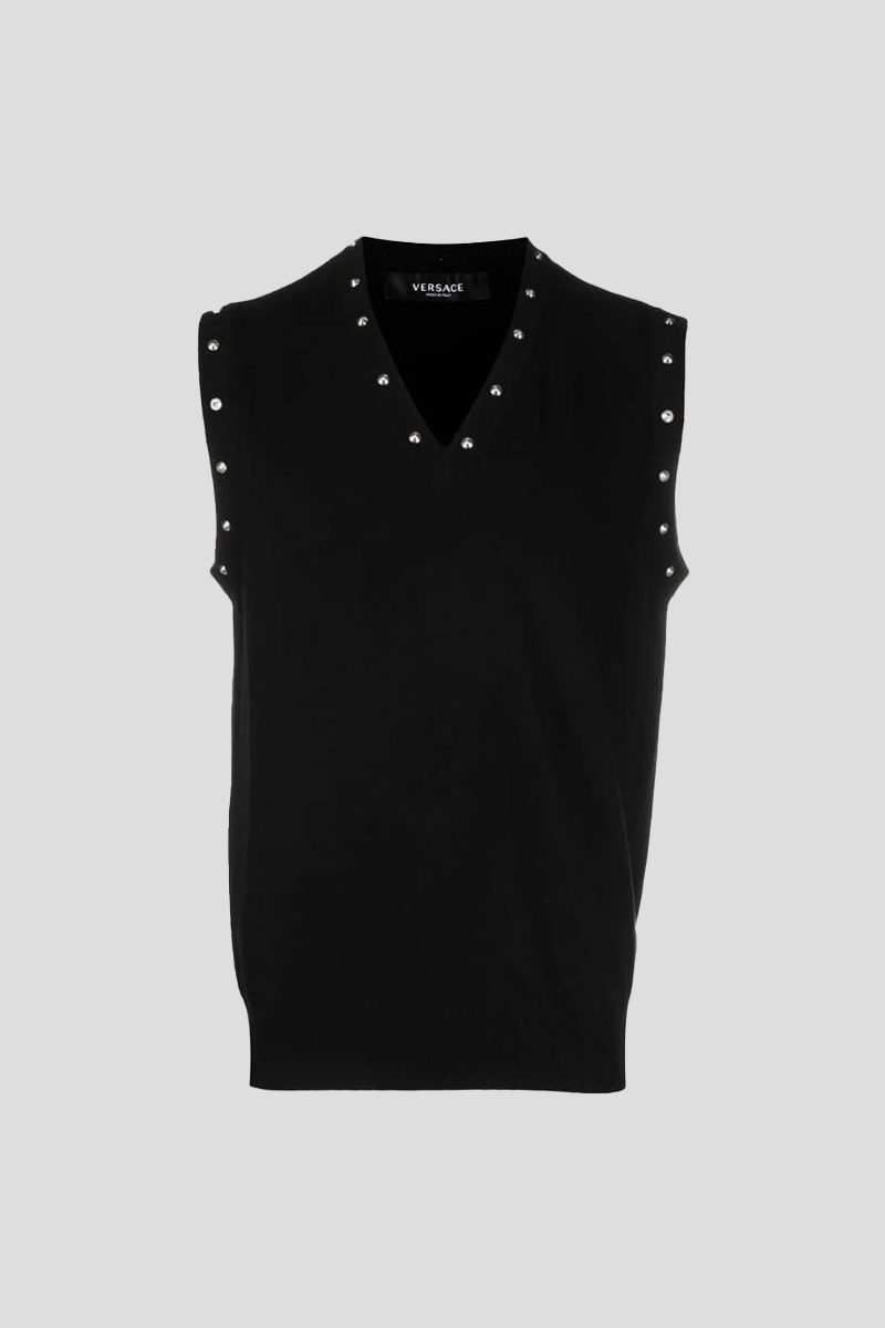 Ανδρικό Μαύρο Studded V Neck VERSACE